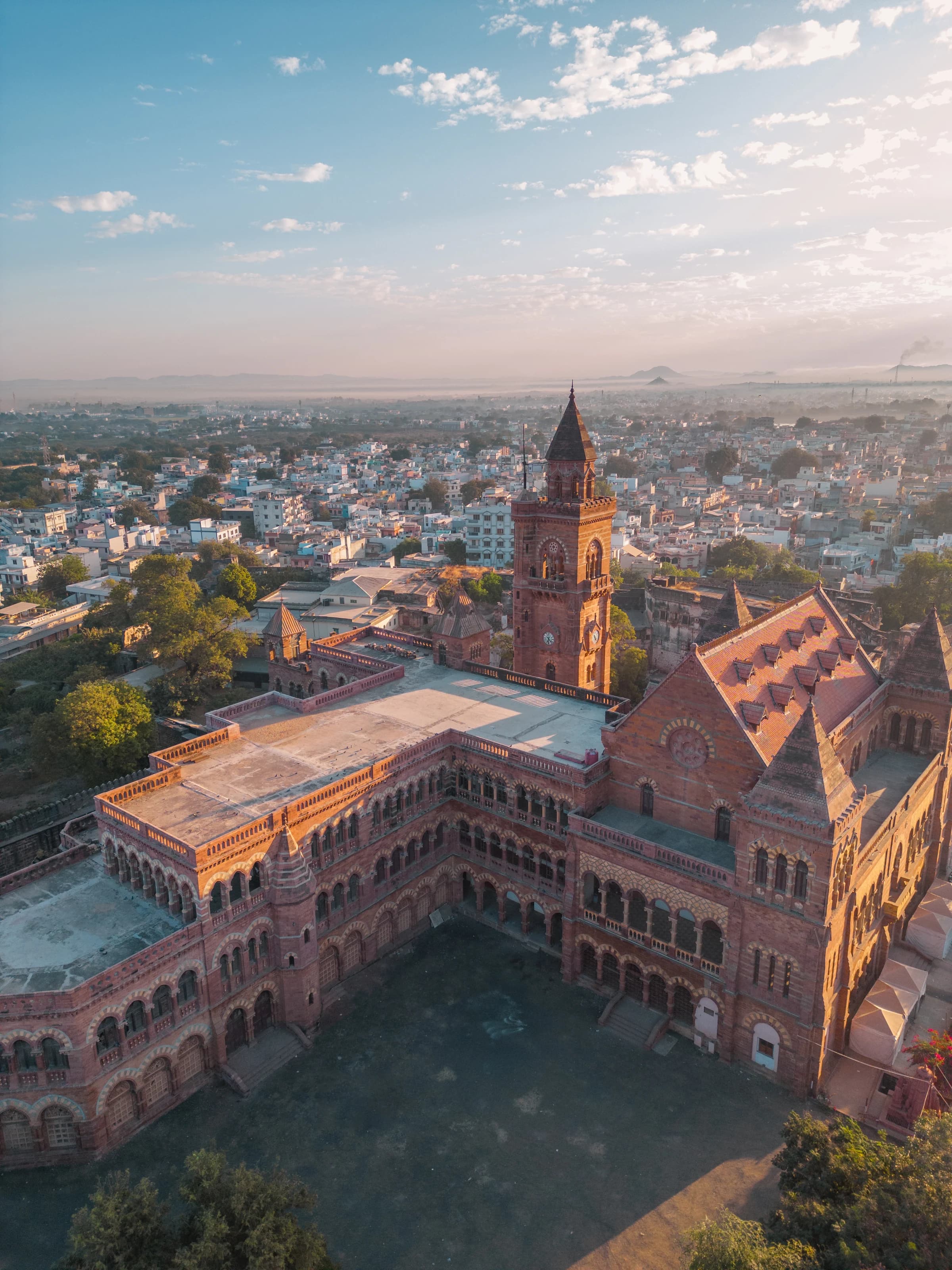 Bhuj Prag Mahal palace aerial view — Gothic heritage in Kutch