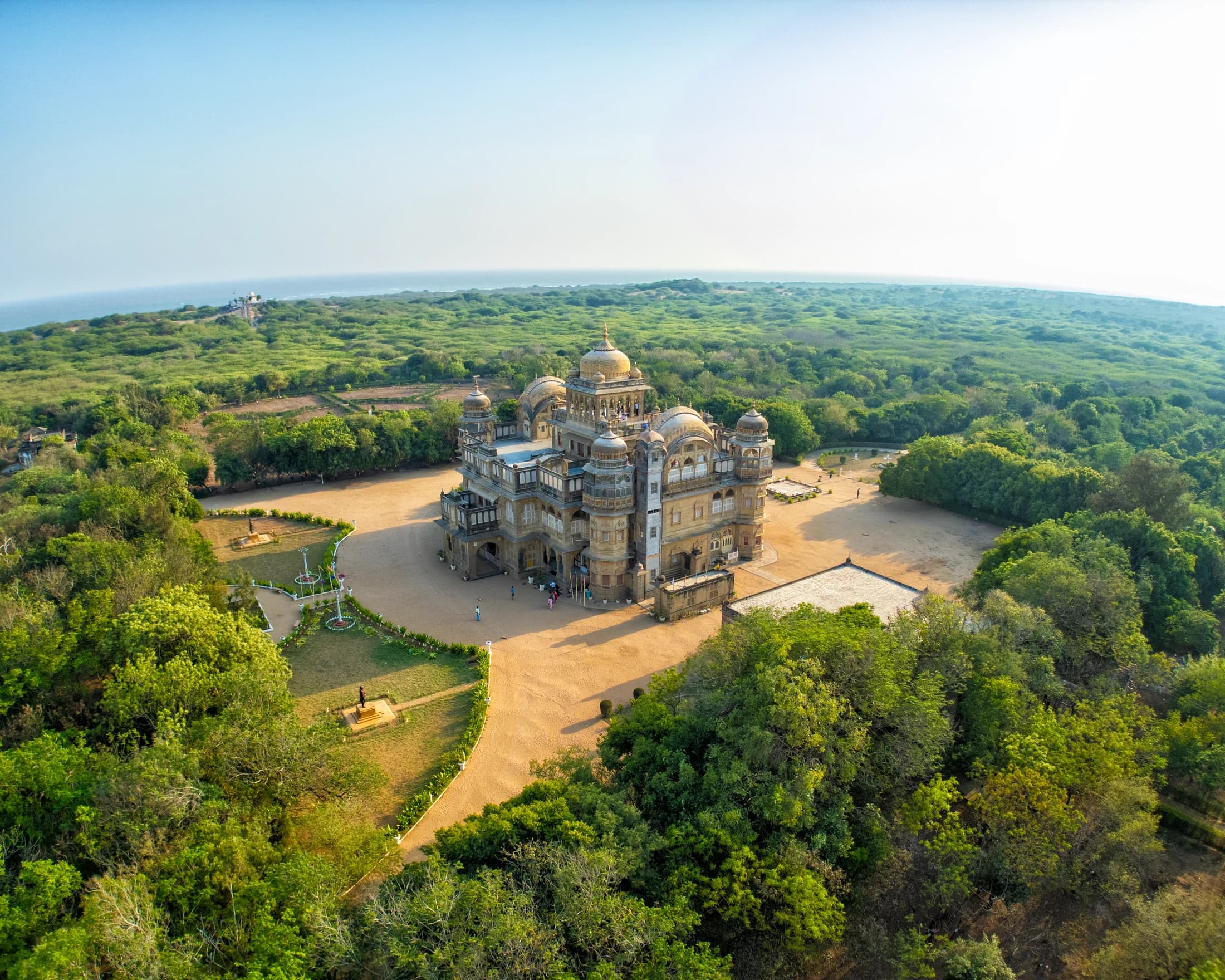 Vijay Vilas Palace Mandvi aerial view — royal heritage near the sea
